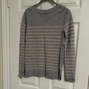 Striped Gray and Pink Women's Crew Neck Sweater